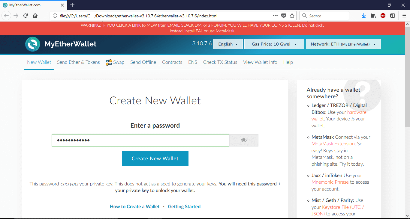 my ether wallet offline step 3