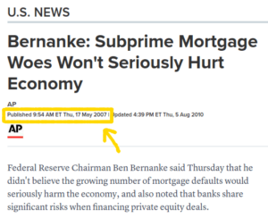 Ben Bernanke 2007 housing quote